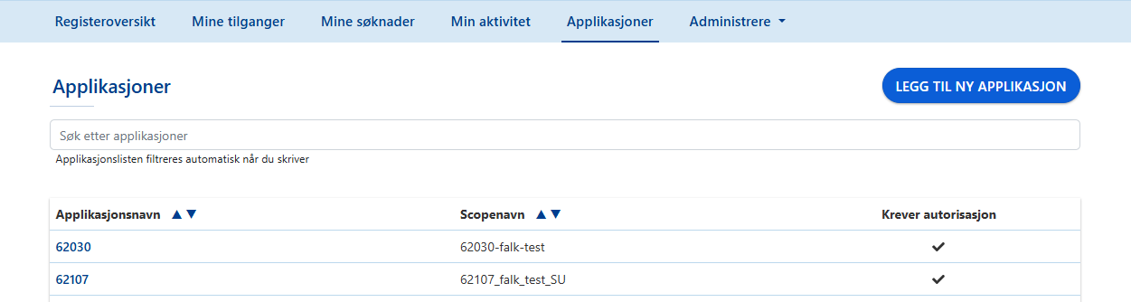 Legg til ny applikasjon-knapp.
